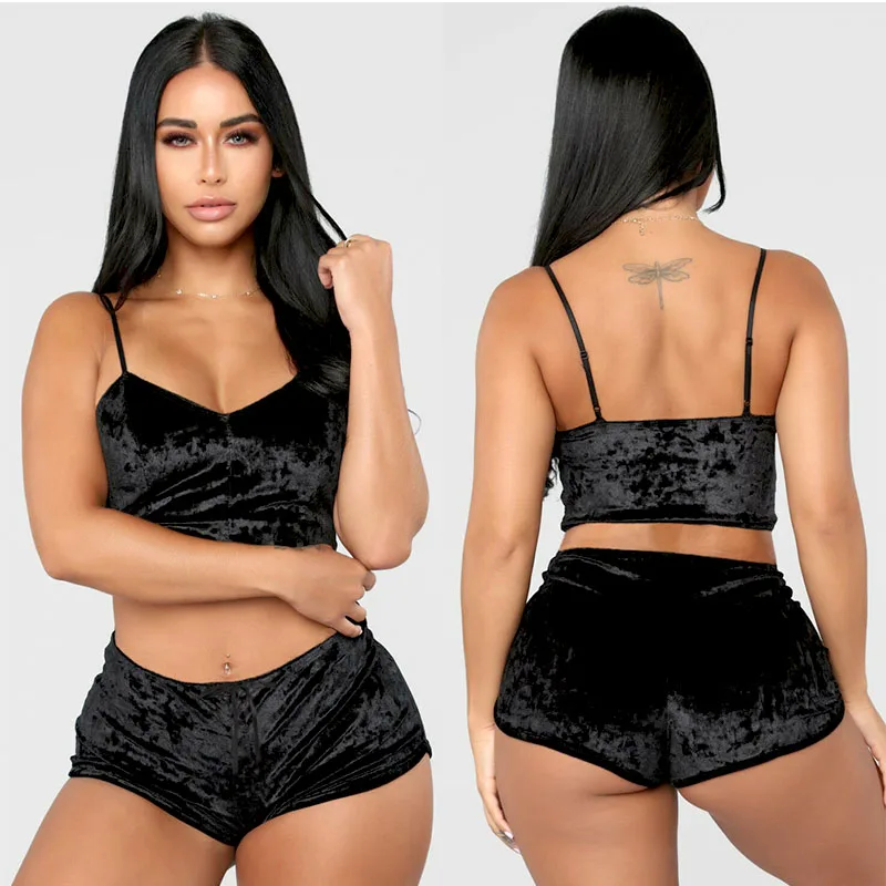 

New 2Pieces Sleepwear Bra Sets V-neck Underwear Women Sexy Lingerie Sets Soft Intimates Tops And Pants Sets Clothes Home Suit