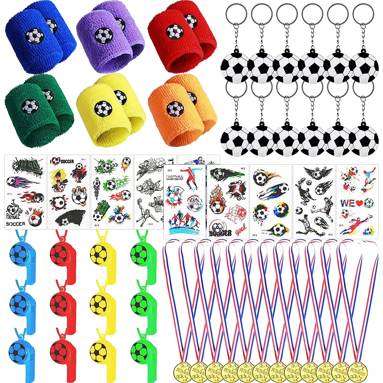 

WorldCup Football Events Gifts Football Key Rings Whistles Stickers Wristbands Keychains for Boys Girls Birthday Party