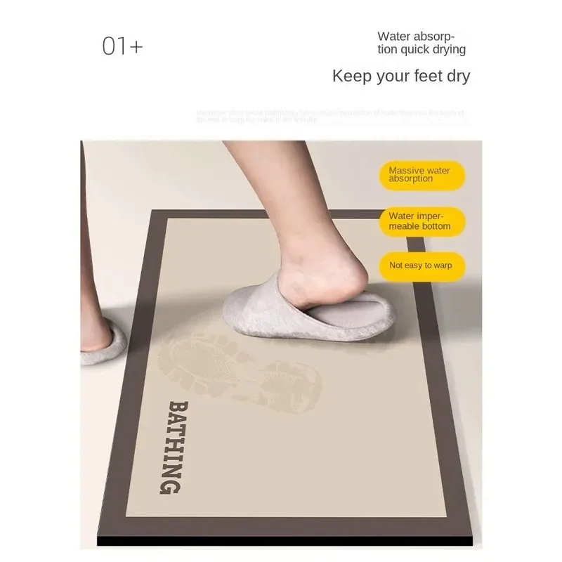 Быстросохнущий нескользящий коврик для ванной и комнаты с диатомом