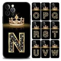 fashion diamond crown letter n q r phone case for iphone 11 12 13 pro max 7 8 se xr xs max 5 5s 6 6s plus black soft tpu silicon