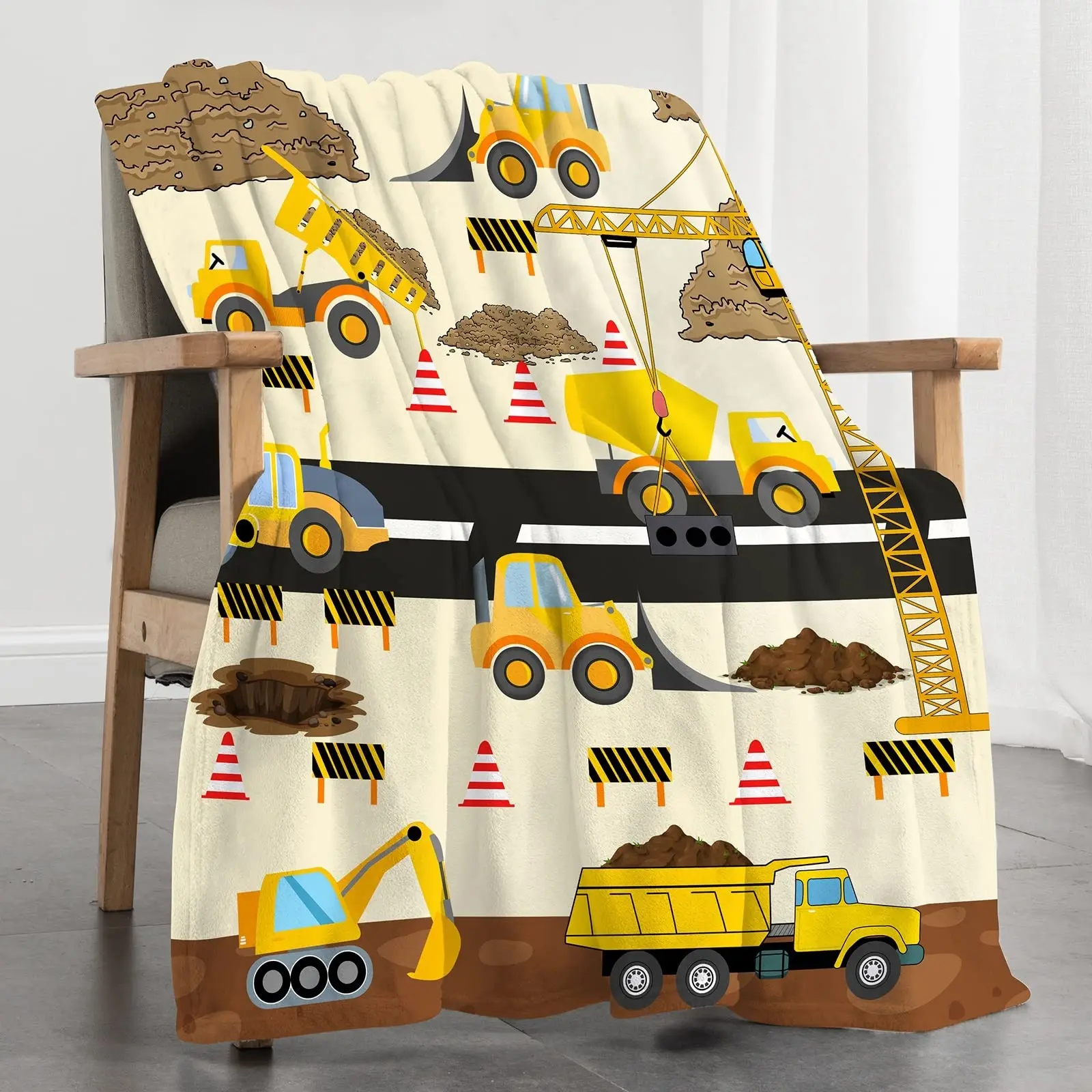 

Желтое одеяло для строительного грузовика, мультяшный трактор, автомобили, фланелевые покрывала для всех сезонов, детское одеяло для экскаватора, дивана