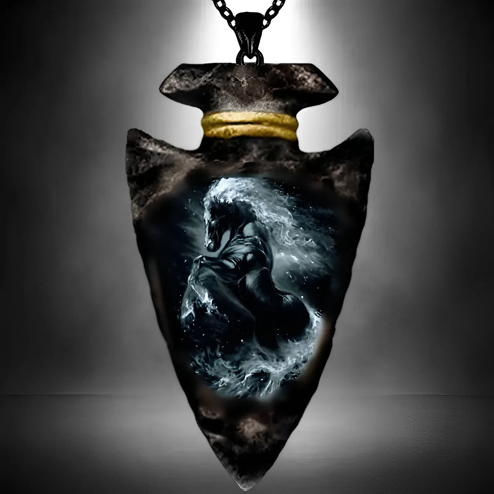 

Creative gothic animal dark horse pendant hip hop style triangle black chain animal horse necklace man and girl gift