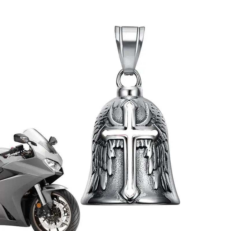 

Vintage Punk Cyclist Bell Charm Men's New Cross Angel Wings Knight Bell Motorcycle Necklace Pendant Motorcycle Jewelry Gift