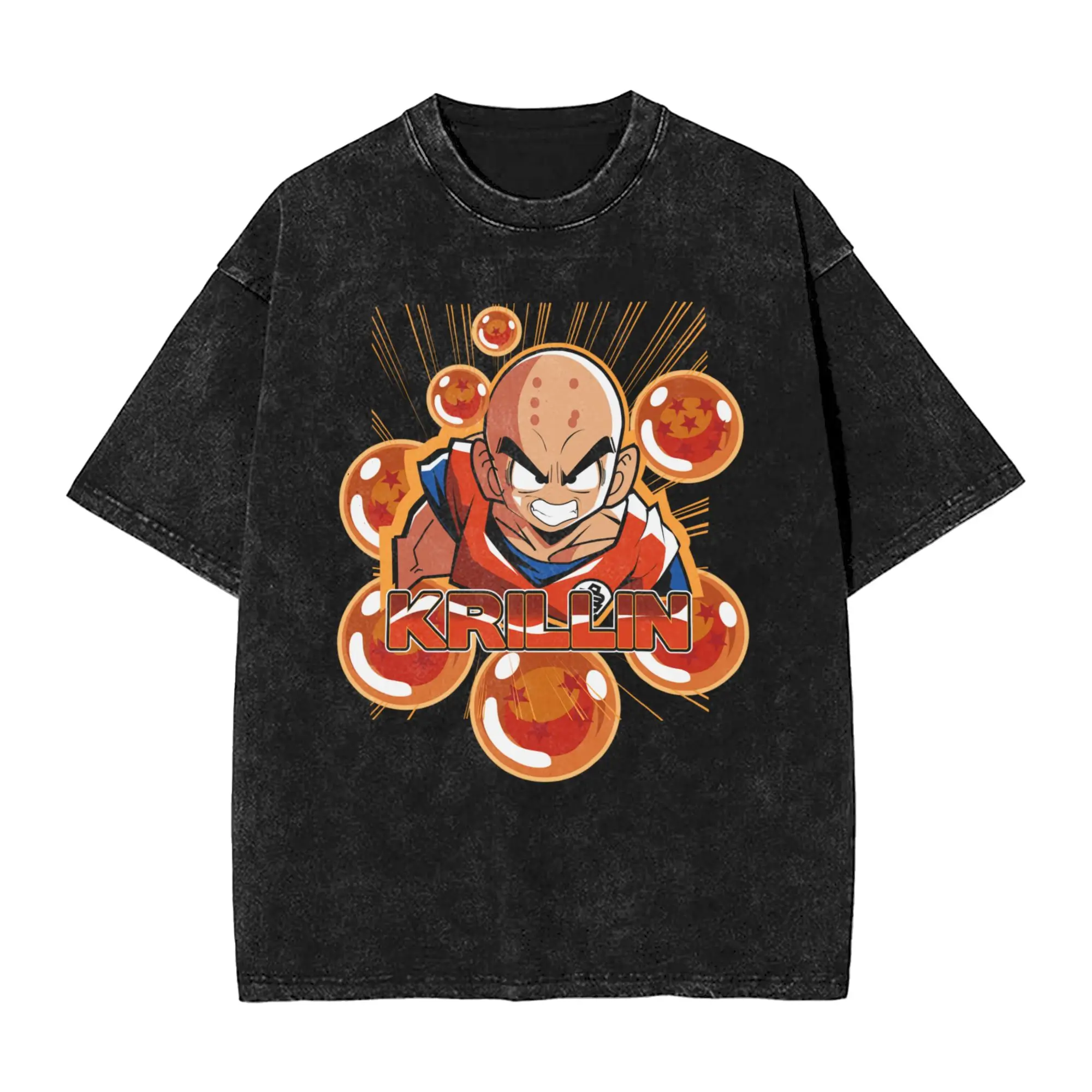 Фото Футболки Dragon Ball Krillin в стиле хип-хоп, с эффектом потертости, с коротким рукавом, оверсайз, аниме, Сайяны, DBZ, винтажные, для мужчин, топы, уличная одежда, футболки №1