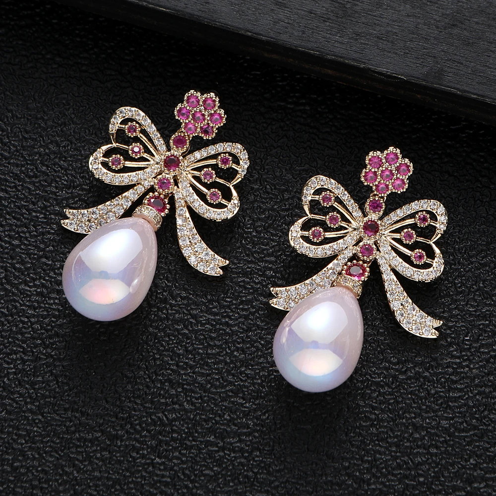 

Элегантные серьги-подвески с бантиками и кисточкой и фианитами для свадьбы и вечеринки, модные ювелирные изделия для женщин A20295