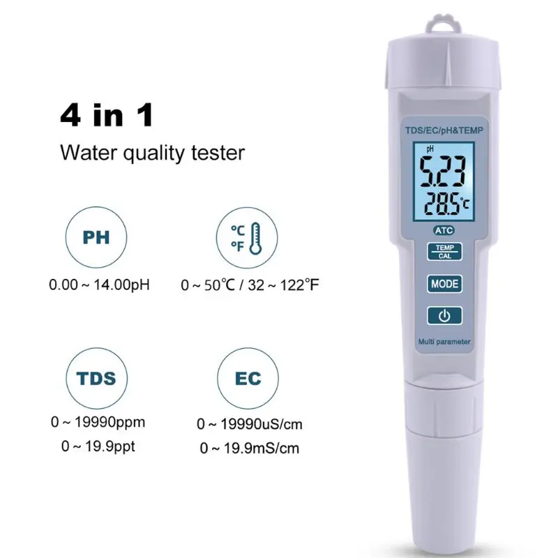 

Ph Meter TDS EC Temperature 4 in1 High Accuracy Digital Tester for Drinking Water Hydroponics Lab Aquarium Swimming Pool T5UC