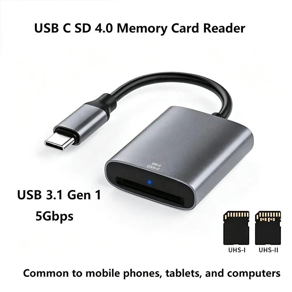 USB-C UHS-II SD 4.0 Кардридер Type-C OTG Адаптер для карт памяти с поддержкой UHS-I SDHC SDXC для iPhone 15 16 17 MacBook Pro (art.: 3920db72be598) - 3920db72be598