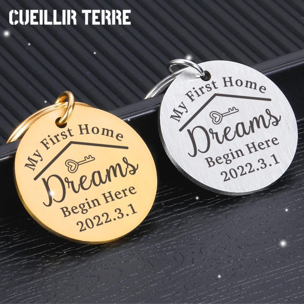 

New Home Gift Keychain Personalized Stainless Steel Key Chain Engraved Date Keychains Fashion Keyring Birthday Jewelry