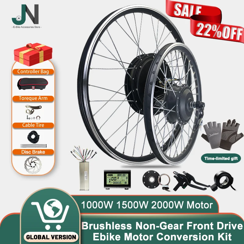 

Ebike Non-Gear Front Drive Motor with 20 24 26 27.5 28 29 Inch 700C Wheel Use for 1000W-2000W Electric Bike Conversion Kit