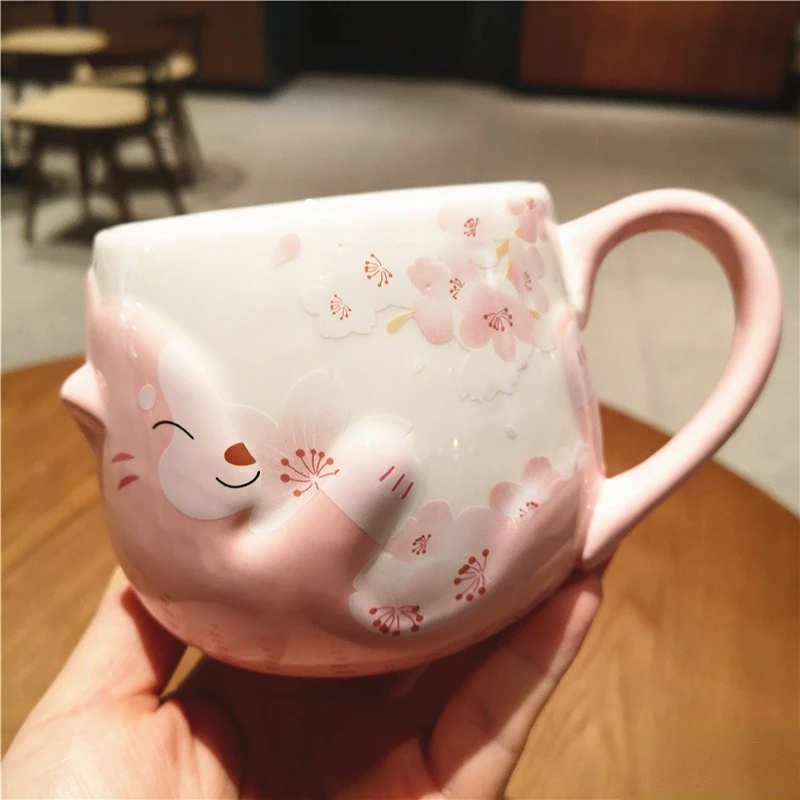 

Cherry blossom season pink cherry cute cat mugs coffee cups canecas automatica tumbler with straw mug with straw tea cup glass