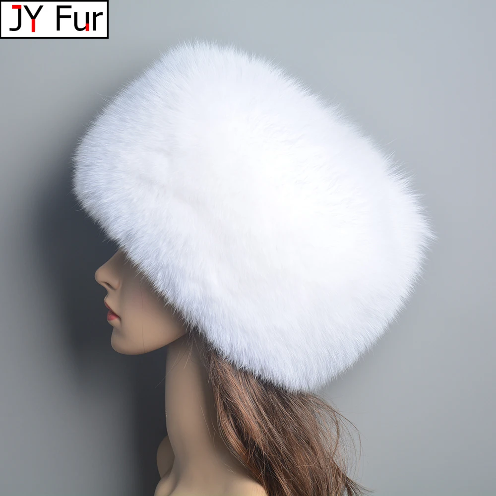 Natural Fox Fur Beanies Women Winter Warm Fluffy Popular Russia Style Female Round Cap Fashion Real Fur Hats