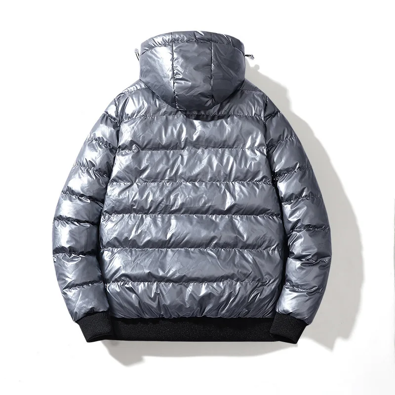 Didiboer Winter Men Hooded Reflective Jackets Men Thicken Parkas Hat Detachable Casual Warm Cotton Parka Jacket PU Leather Coats