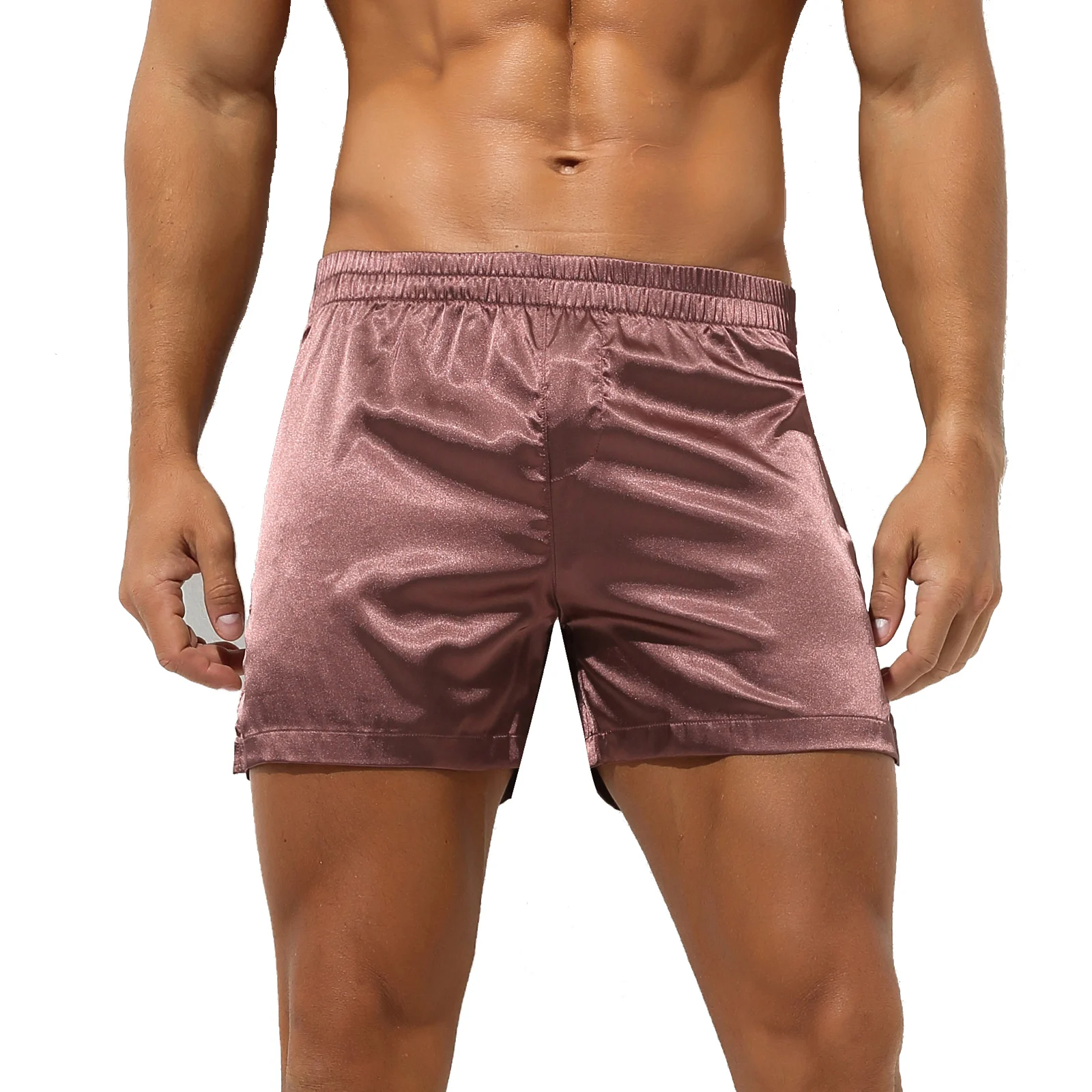 

Male Elastic Waistband Loose Shorts Sleepwear Bottoms Men Satin Mid Waist Side Split Boxer Brief Loungewear