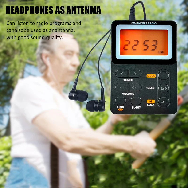 Карманный AM/FM радио портативный ЖК-дисплей приемник мини MP3 плеер с наушниками