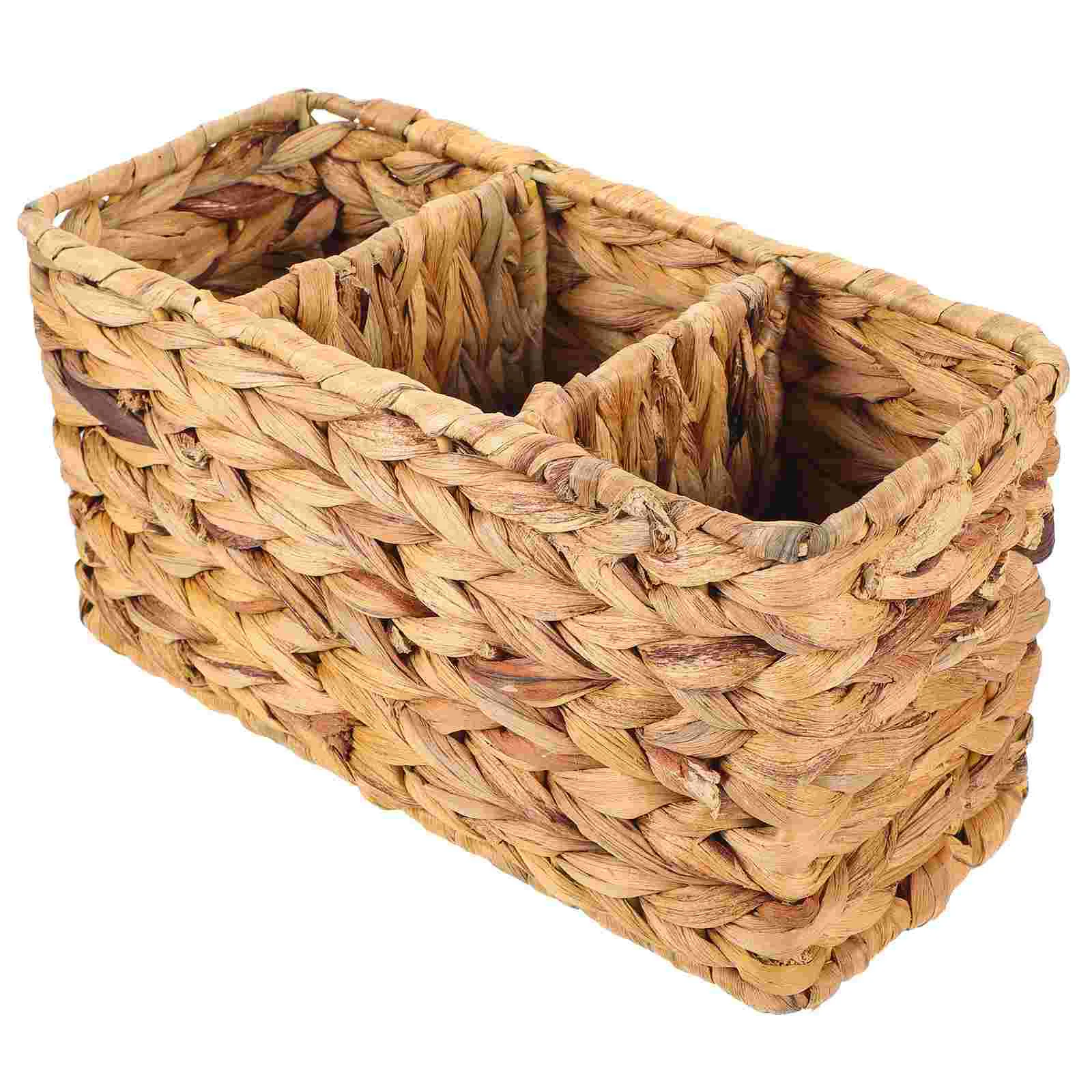 

Woven Storage Basket Desktop Organizer Water Hyacinth Home Supplies Baskets Hand Bin Sundries Container Hollow Sundry