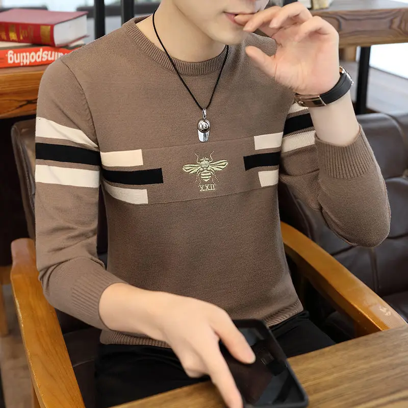 

Мужской осенне-зимний модный свитер с принтом Молодежная вязаная рубашка брендовая шерстяная одежда для отдыха