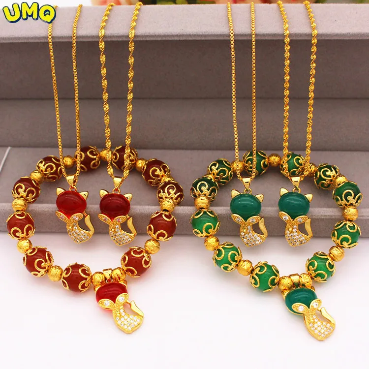 

Copper Plated Vietnam Sand Gold Red and Green Micro Inlaid Fox Pendant Necklace Women's Gold-plated Jewelry Wedding Jewelry