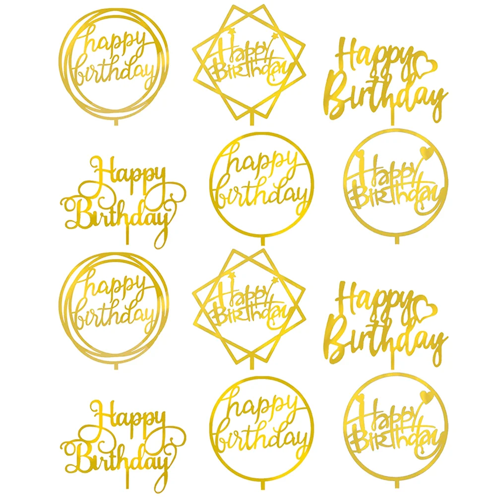 

Birthday Cupcake Happy Topper Cake Gold Decorations Toothpicks Dessert Decor Shower Baby Mensparklers Day Acrylicfathers Layer