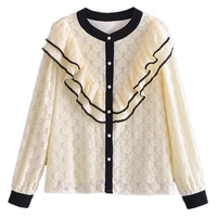 elmsk 2022 spring blouse women england style office lady fashion ruffles long sleeve blouse women lace shirt tops