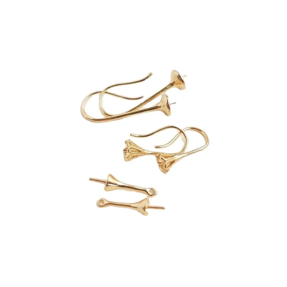 

14K Gold Filled Plating Diy earring material with half hole bead needle stick Crystal pearl earhook pendant holder
