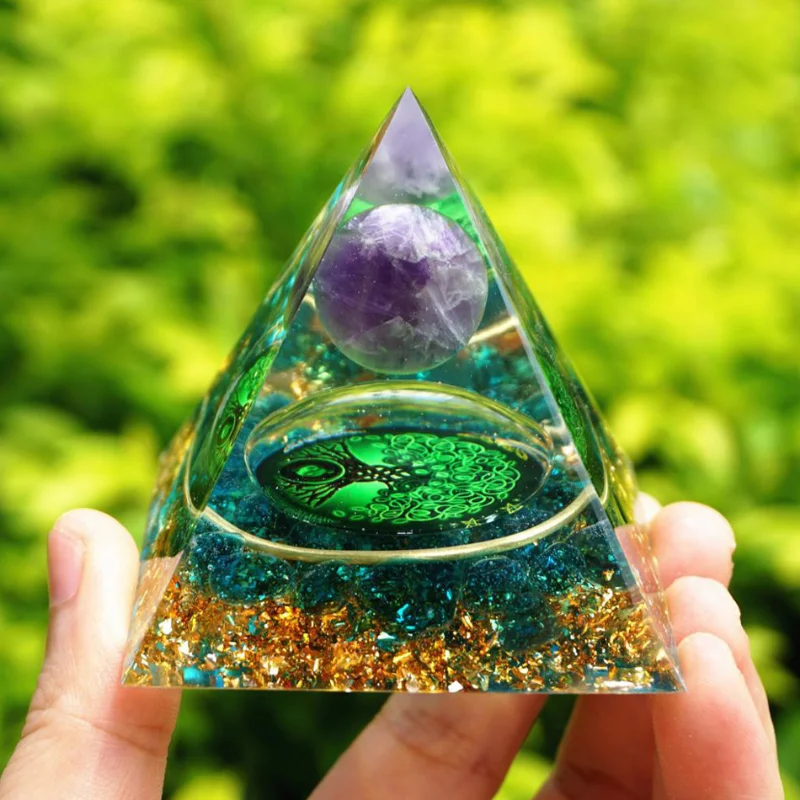 

Energy Generator Orgone Pyramid Amethyst Peridot Healing Natural Crystal Reiki Chakra Generator Orgonite Pyramid Home Decor