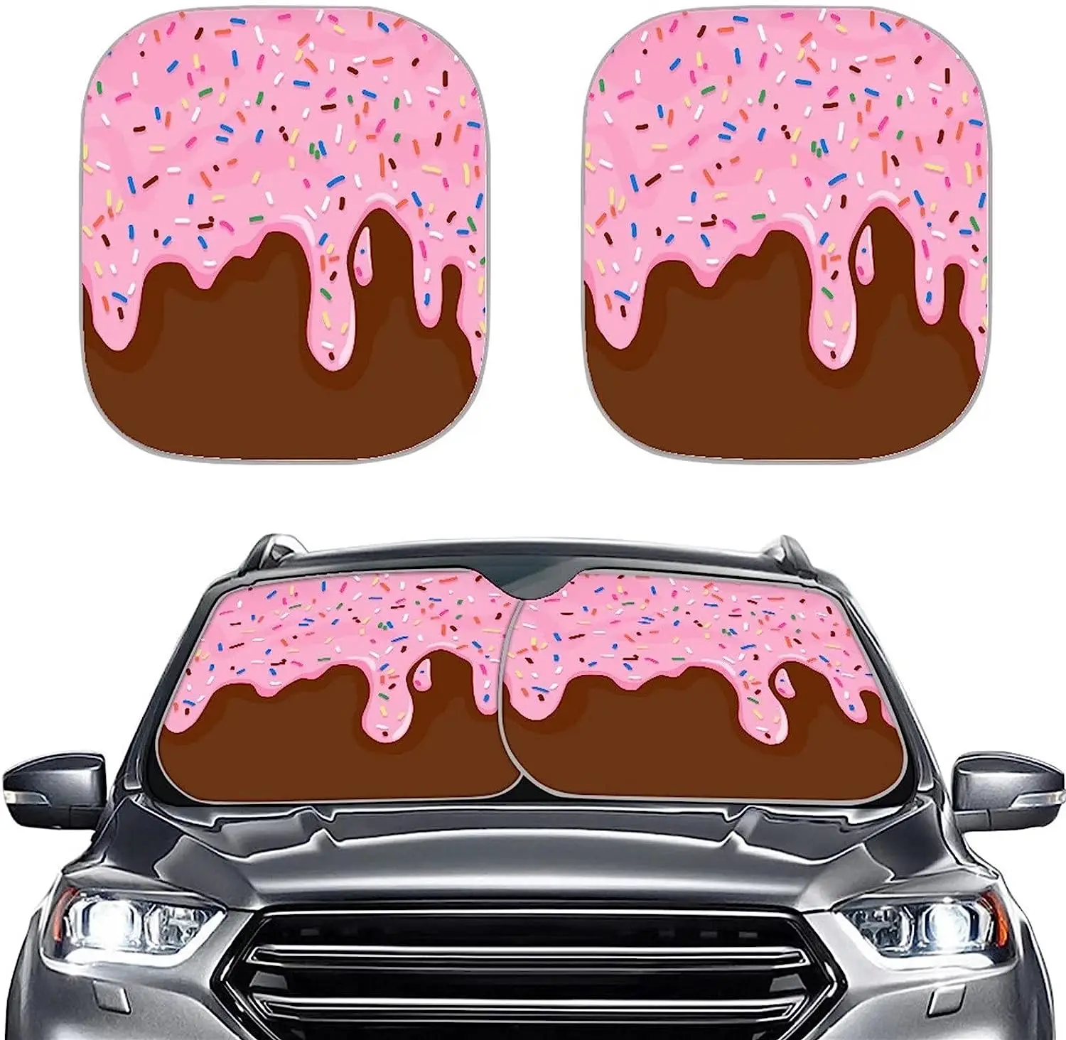 

Pink Ice Cream Print Car Front Window Sunshade Sun Heat Protection Automotive Interior Accessories 2 Pack Car Window Sunshade