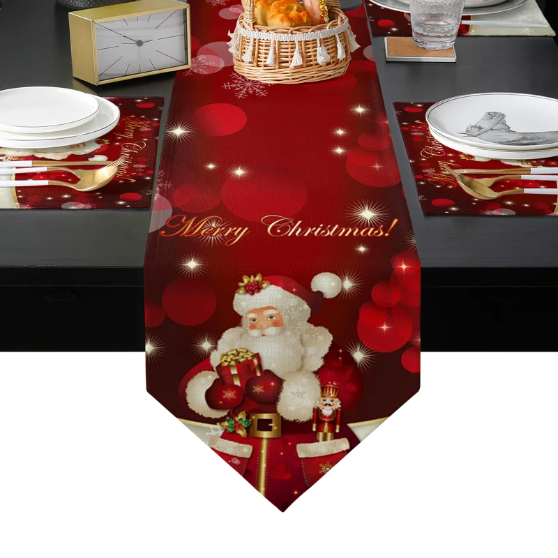 

Christmas Snowman Santa Claus Table Runner Not Included Table Pad Wedding Party Tablecloth Home Decor Accessories Table Runner