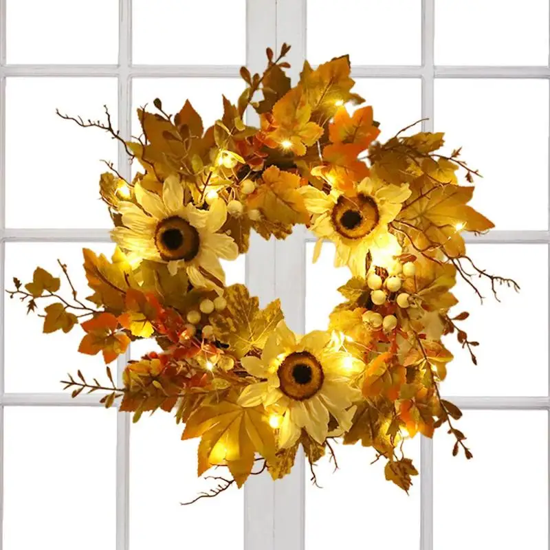 

Fall Wreaths Thanksgiving Wreath Autumn Garland With Sunflower Berries And Maple Leaves For Wall Door Porch Farmhouse Front Door