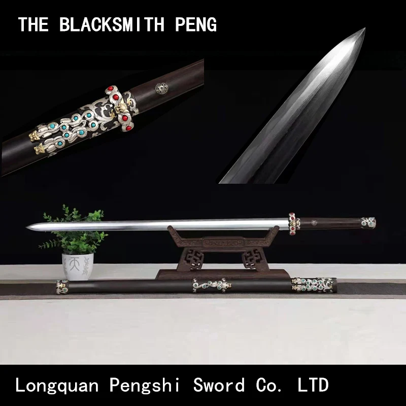 

Ebony scabbard brass gilt silver fittings Antique Qin sword/Pattern steel burning blade Han Sword/real sharp Chinese swords