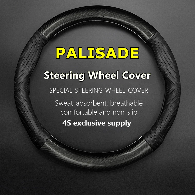 

No Smell Thin For Hyundai PALISADE Steering Wheel Cover Genuine Leather Carbon Fiber Fit 3.5 GLS Calligraphy 2021 2023