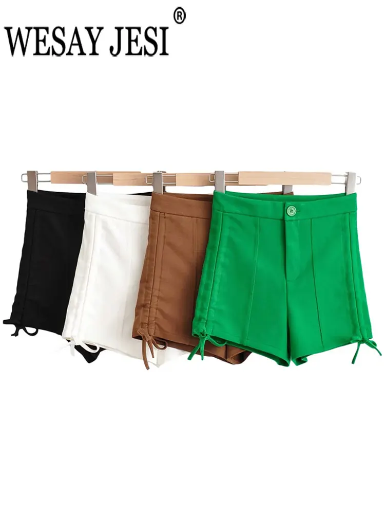 

WESAY JESI Summer Four-Color Fashion Trend Women's Shorts All-match with Waist Buttons Smocked Pull-Up Hem Fitted Mini Shorts
