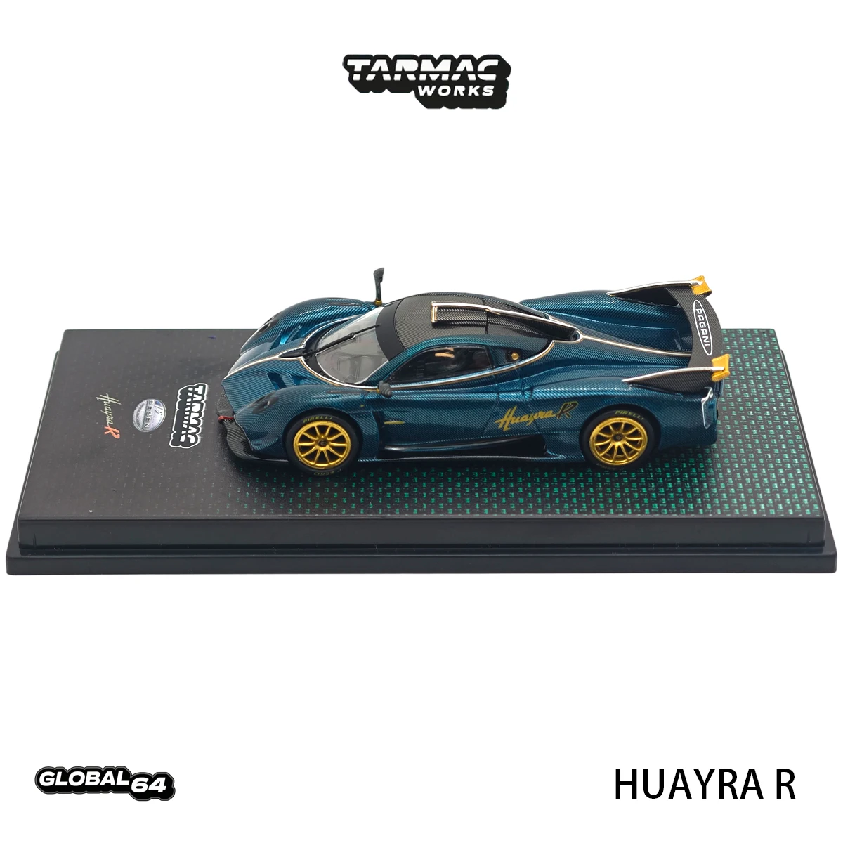 Фото Tarmac Works GLOBAL64 T64G-TL035-TCF 1:64 Pagani Huayra R Metallic Woven Carbon Blue Track Hypercar, коллекционная модель автомобиля из литого металла, в наличии №5