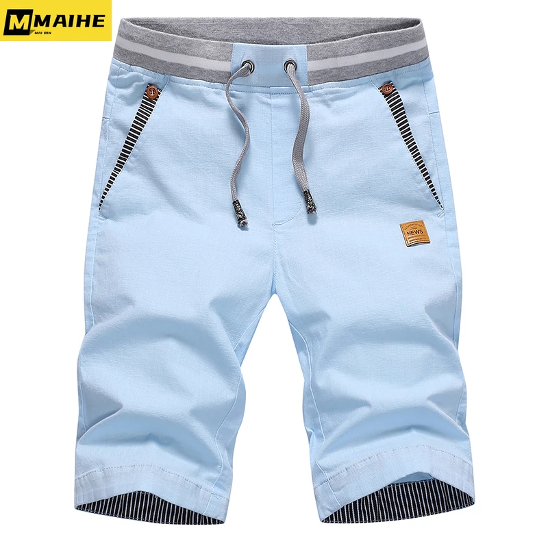 

Men's Shorts Hot 2022 Summer Casual Cotton Fashion Style Boardshort Bermuda Male Drawstring Elastic Waist Breeches Beach Shorts