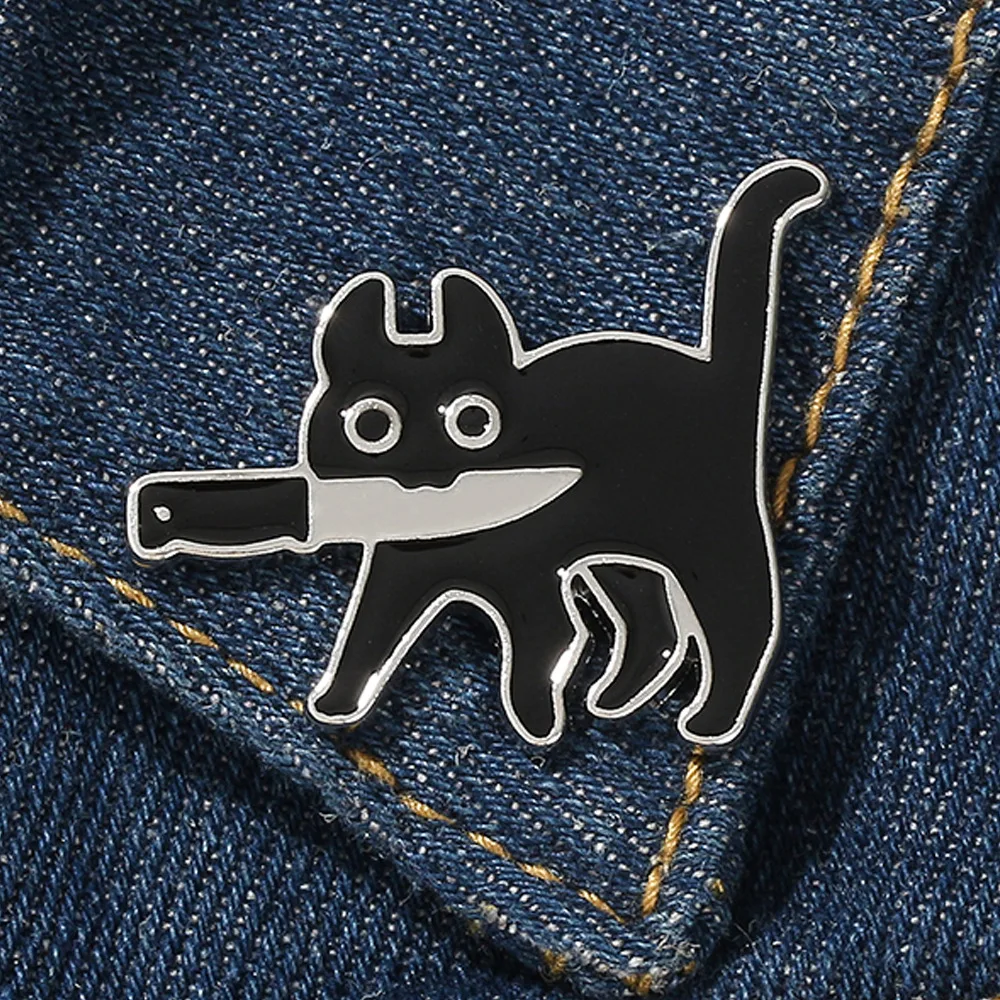 

Cartoon Creative Black Cat Modeling Pop-Enamel Pin Lapel Badges Brooch Funny Fashion Jewelry 2021