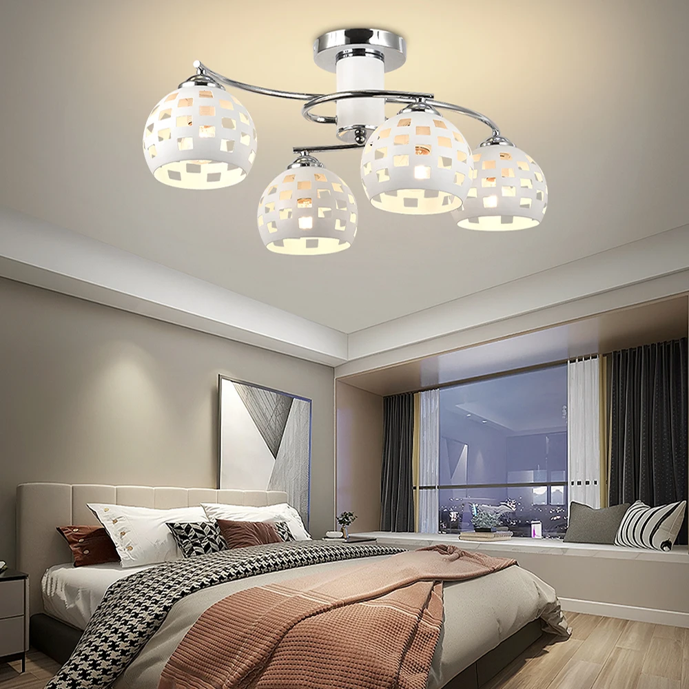 Modern LED ceiling chandelier lights for living room bedroom Dining Study Room White Black Body E27 lamp cap Home Decor Lights images - 6