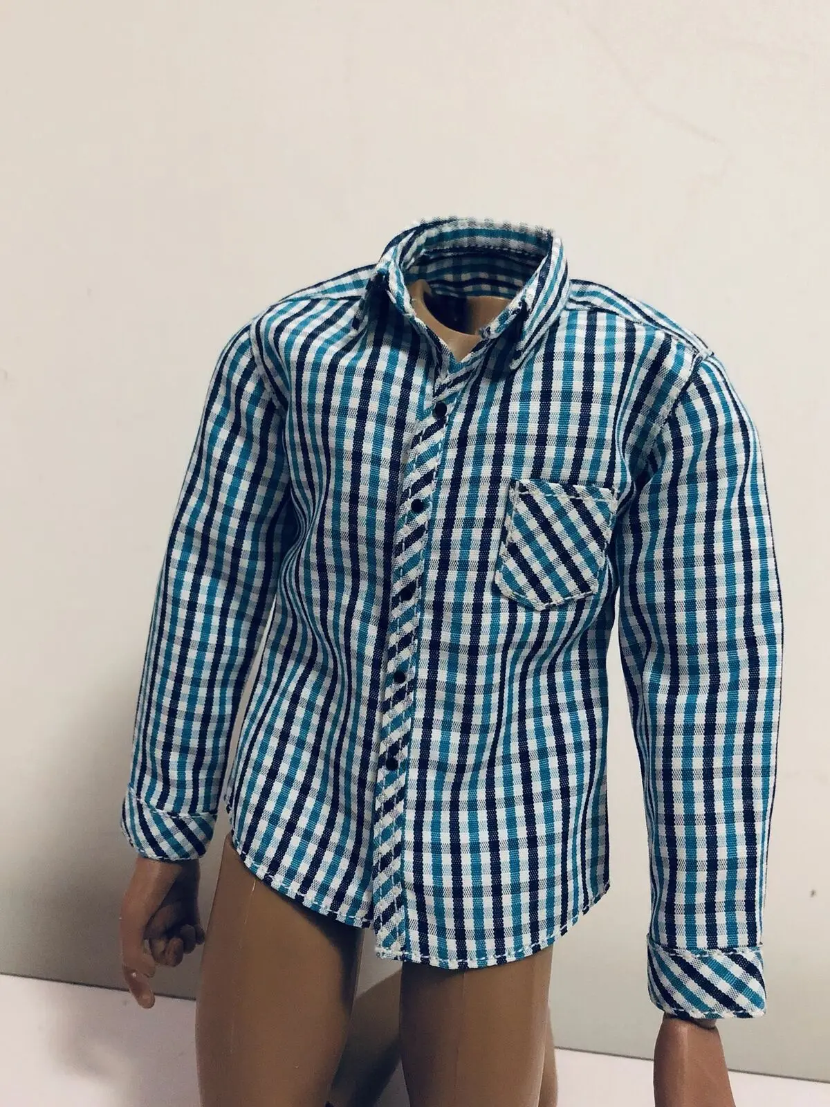 

1/6 Team USA Long Sleeve Blue Plaid Shirt Model for 12" Action Figure Doll