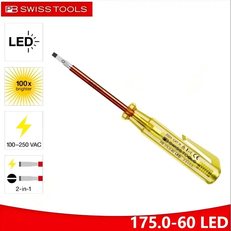 

PB 175.0-60 LED/1-50 1-75 1-100 SWISS ИНСТРУМЕНТЫ Электрическая ручка Электрическая отвертка Тестер напряжения Материал ручки Пластик Ручные инструменты