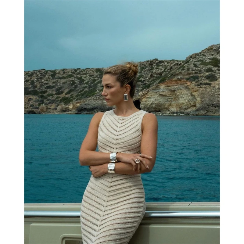 

Woman Spring Summer Dress Elegant O Neck Sleeveless Off Shoulder Maxi Dresses Female Temperament Beach Designer Chic Vestidos