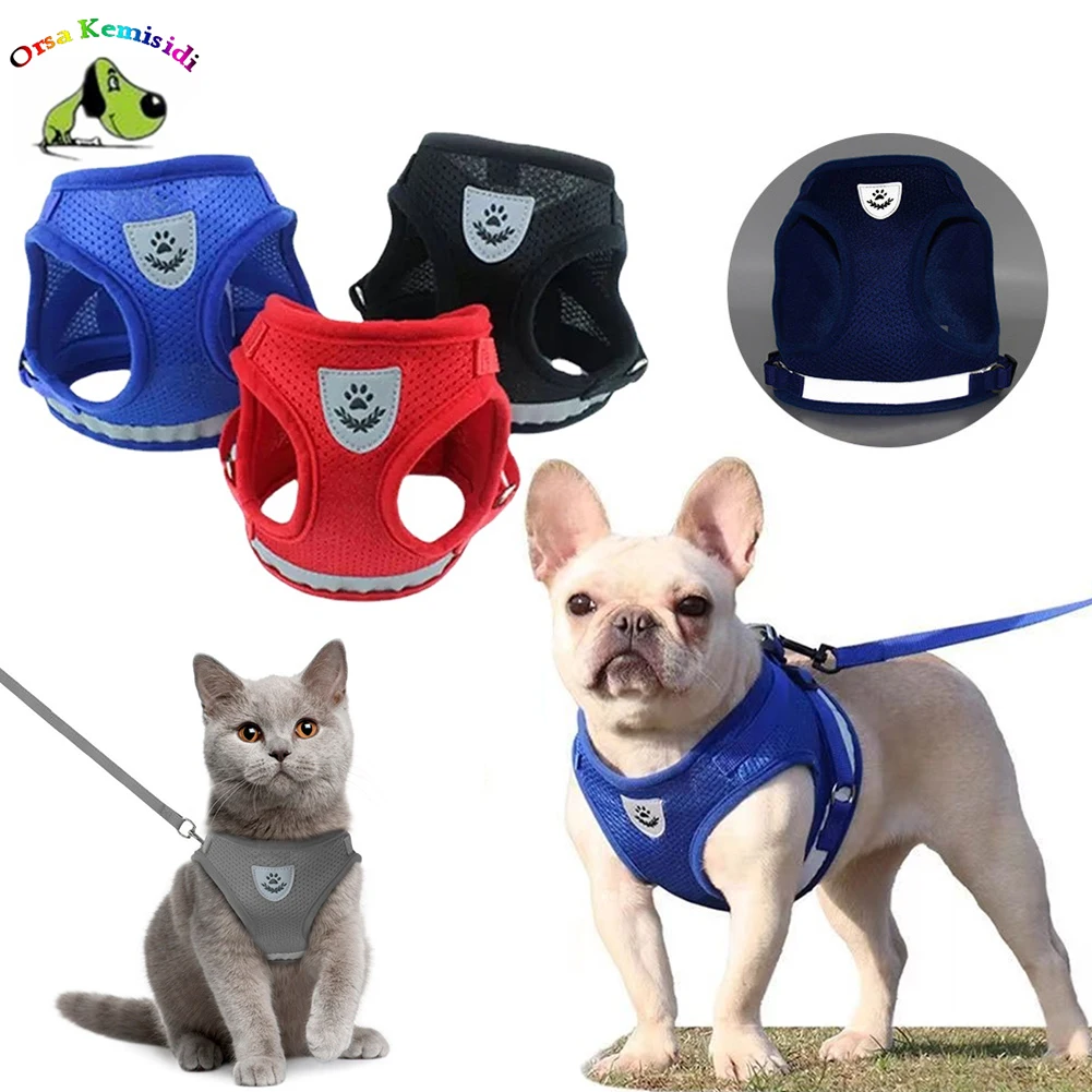 

Reflective Adjustable Mesh Vests Dog Cat Harness Collar Chest Strap Leashes Harnesses With Traction Rope Pet Vest Harness Leash