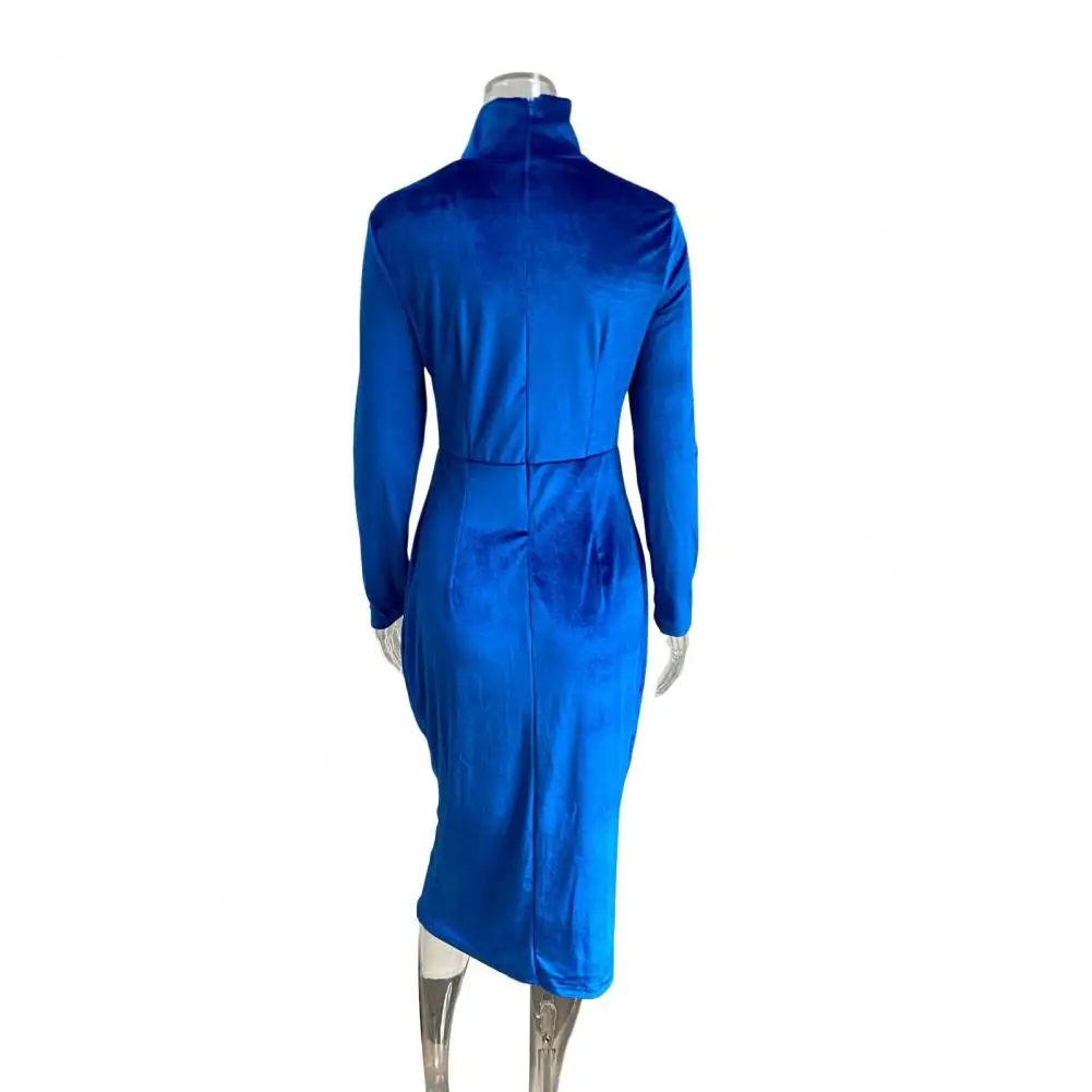 

Mid-calf Length Chic Pure Color Autumn Dress Pullover Party Dress High Collar Female Clothes