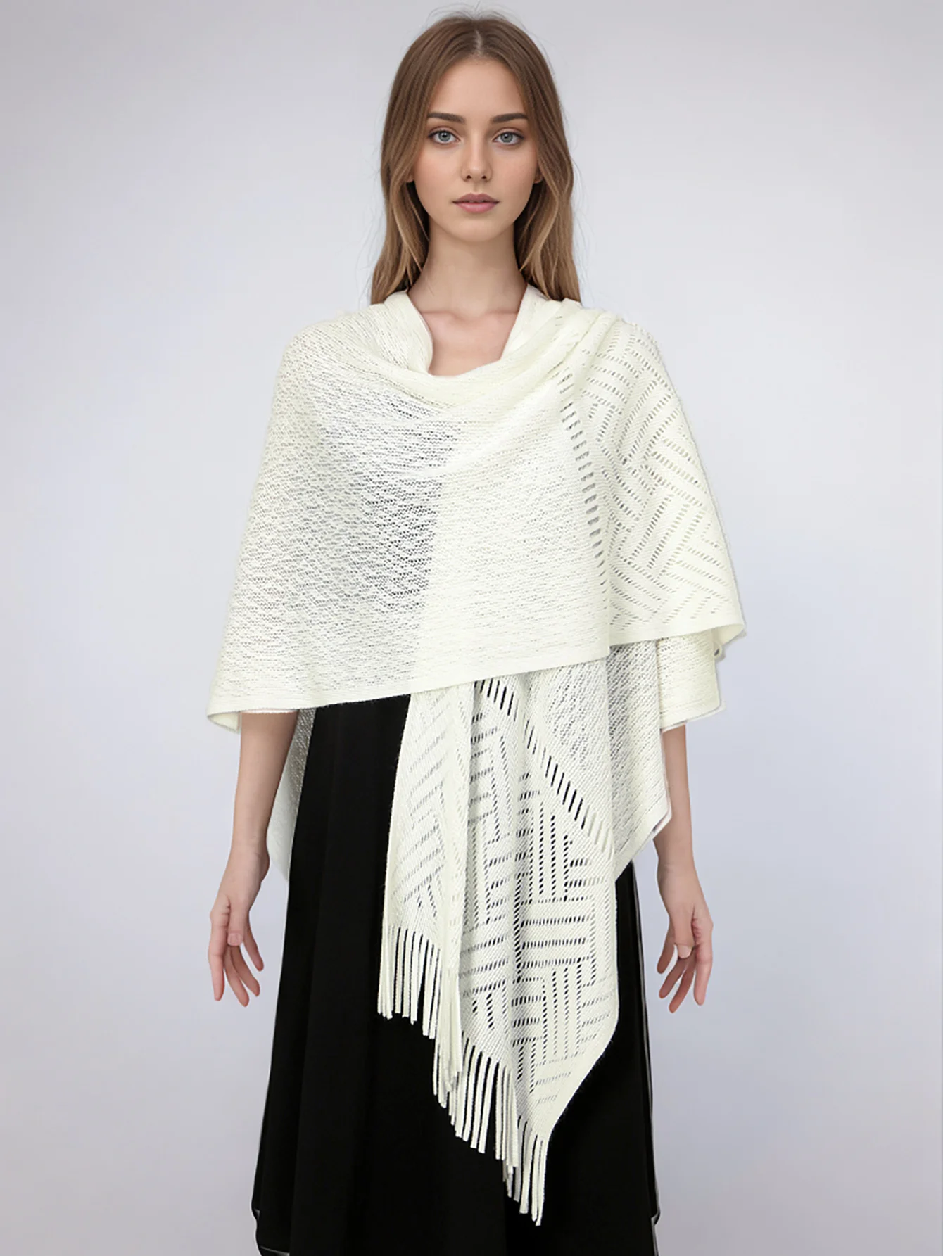 Модная вязаная шаль с кисточками женский зимний теплый палантин ветрозащитная