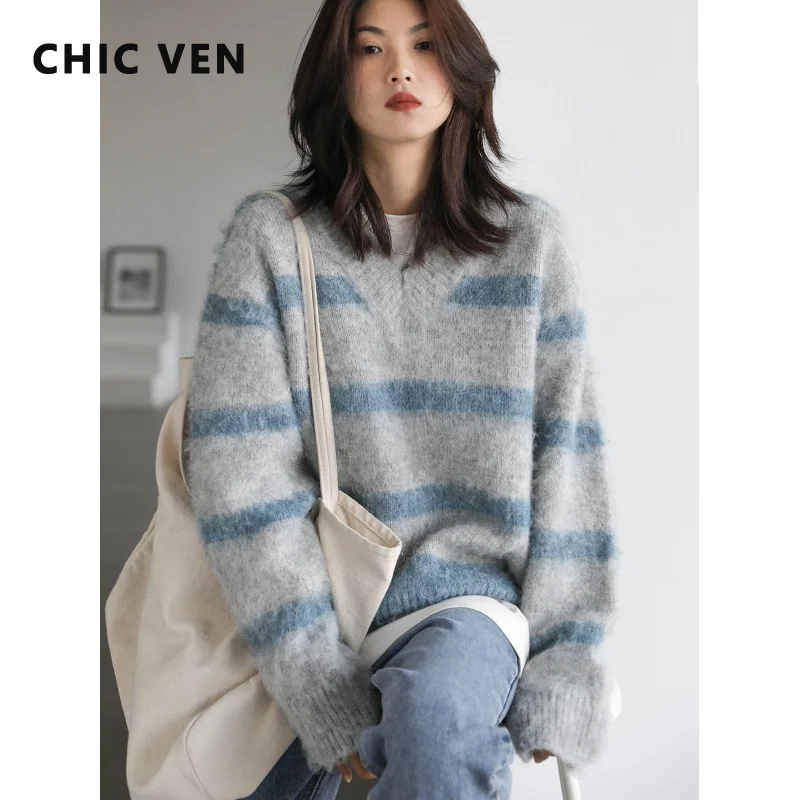 

Женский шерстяной вязаный свитер с V-образным вырезом