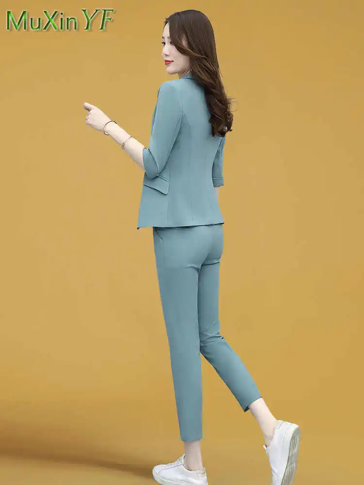 Women's Fashion Blazer Pants Suit 2022 Spring Autumn New Casual Suit Jacket Trousers Two-piece Korean Elegant Professional Wear