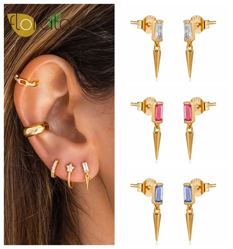

925 Sterling Silver Needle Fashionable Shiny Zircon Bullet Pendant Earrings for Women Perforated Earrings Party Luxury Jewelry