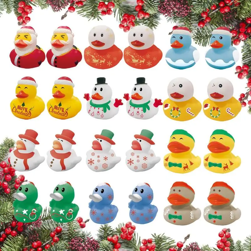 

Мини Рождественская тема, утки, Игрушки для ванны, праздничные утки, 24 шт., мини-утки, резиновые детские игрушки, подарки на Рождество для мальчиков и девочек