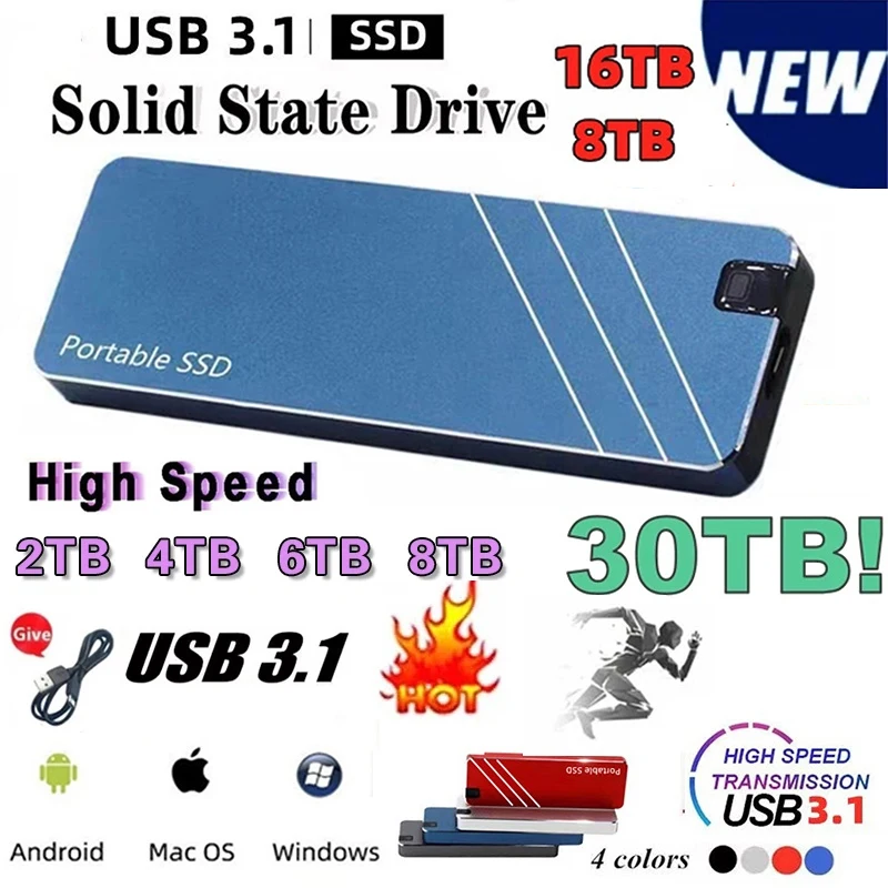 

Portable SSD Solid State Drive 2TB 4TB External Hard Drive USB 3.1 2TB Mobile Hard Disks External Storage Decives for Laptop