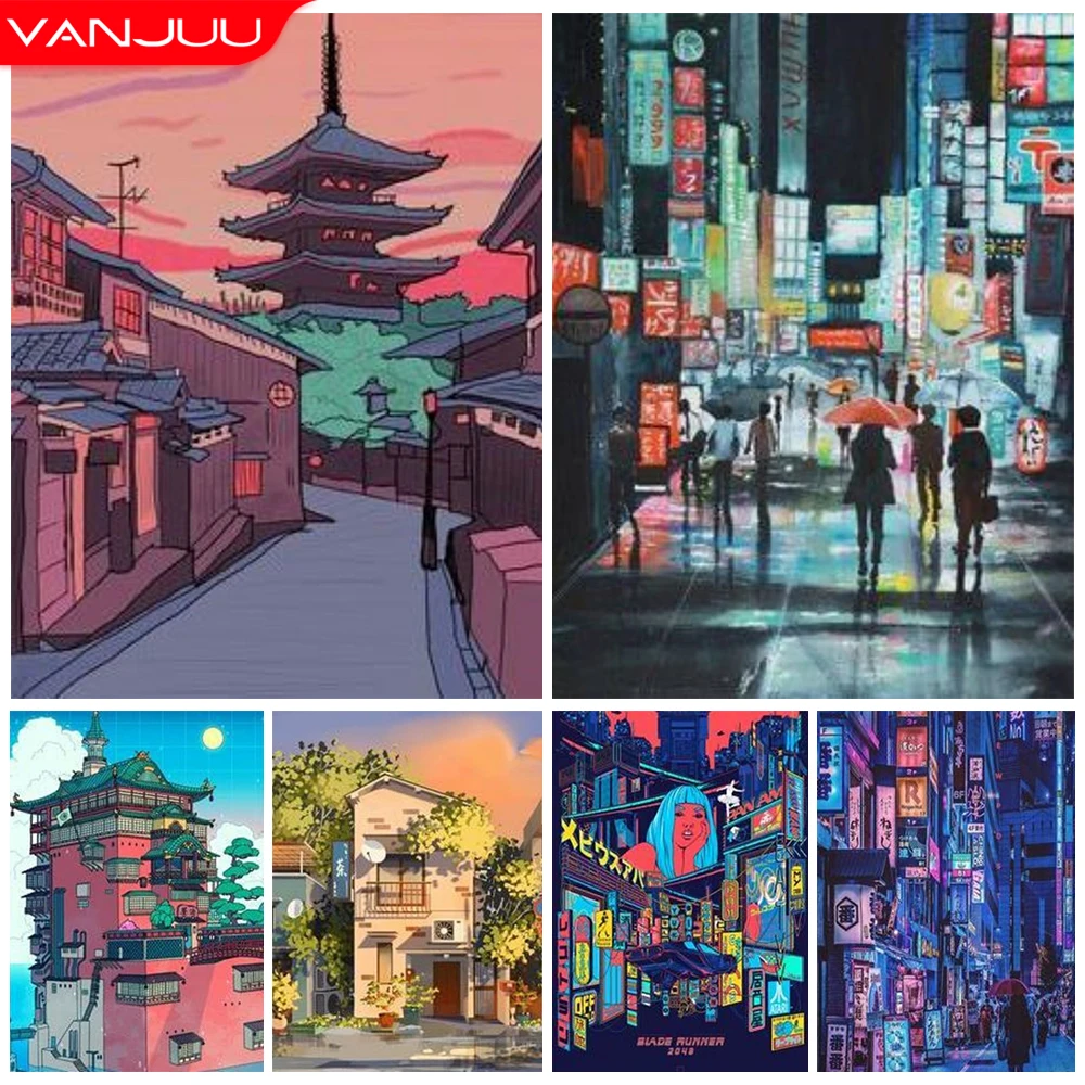 

Cartoon Diamond Painting Anime House Full Square / Round Diamond Embroidery Scenery Rhinestone Picture Kit DIY Home Decor