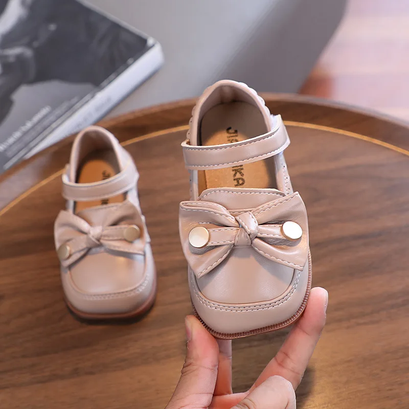 

2023 Children Girls Princess Shoes Spring Square Toe Elegant Bowknot Pink White Girl's Mary Janes Black School Toddler Shoes