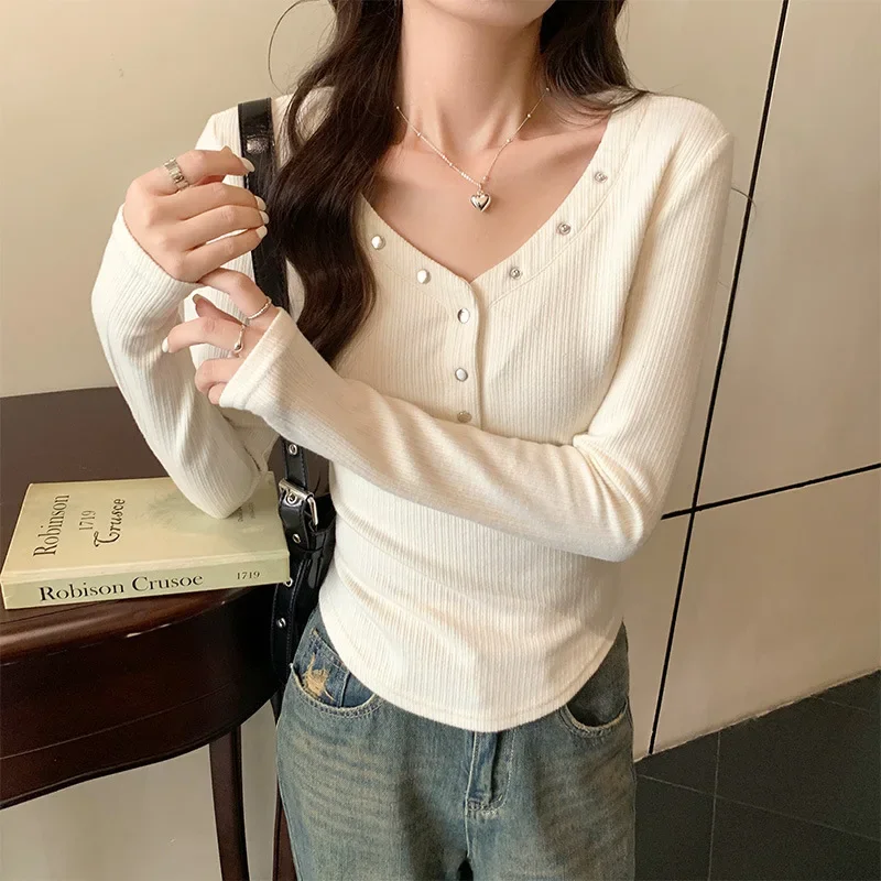 2024 женская осенняя футболка с длинными рукавами Spicy Girl укороченный топ v-образным