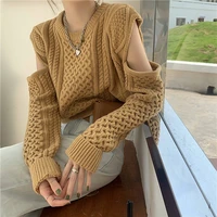 women sweater chic hollow out o neck streetwear elegant loose female jumpers pullovers 2020 autumn winter knitwear khaki black